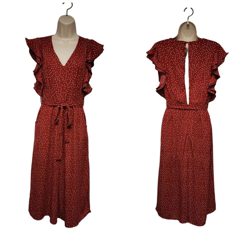 She+ SKY Polka-Dots Sleeveless V-Neck Cutout Back Color Red/White Romper Size M
